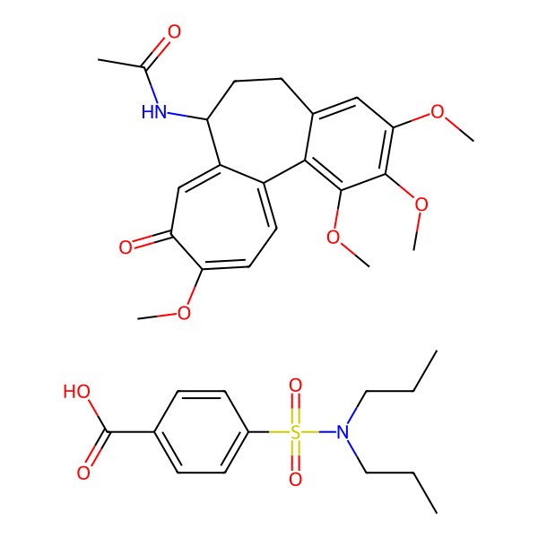 2D Structure of 4-(dipropylsulfamoyl)benzoic acid;N-(1,2,3,10-tetramethoxy-9-oxo-6,7-dihydro-5H-benzo[a]heptalen-7-yl)acetamide
