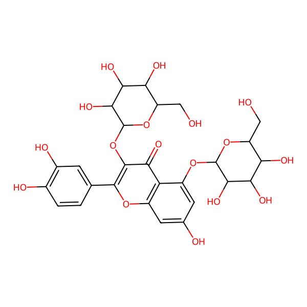2D Structure of 2-(3,4-dihydroxyphenyl)-7-hydroxy-5-[(2S,3R,4S,5R,6R)-3,4,5-trihydroxy-6-(hydroxymethyl)oxan-2-yl]oxy-3-[(2R,3R,4S,5R,6R)-3,4,5-trihydroxy-6-(hydroxymethyl)oxan-2-yl]oxychromen-4-one