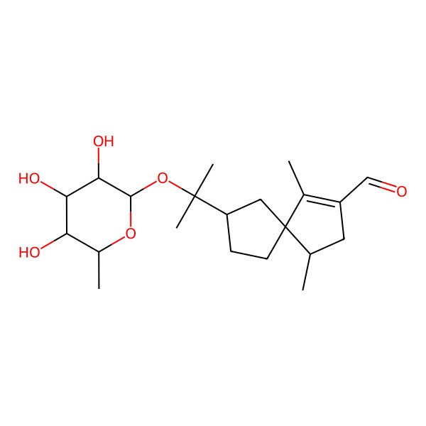 2D Structure of rel-(4S,5S,7R)-1,4-Dimethyl-7-[(1-methyl-1-beta-D-fucopyranosyloxy)ethyl]spiro[4.4]non-1-ene-2-carbaldehyde