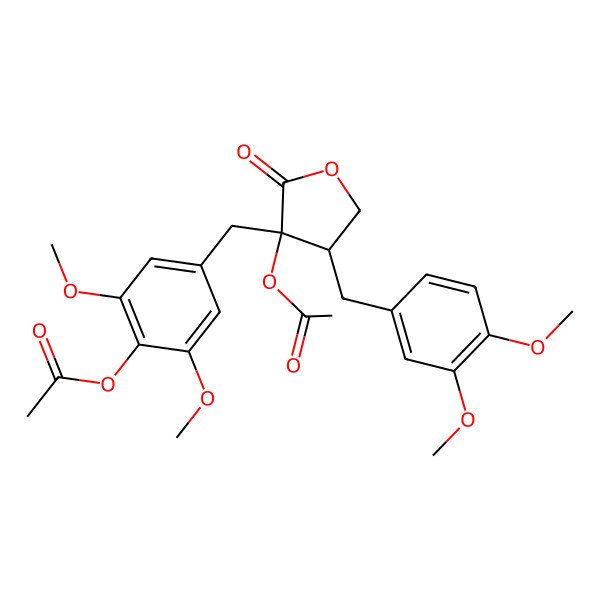 2D Structure of (3S)-3beta-Acetoxy-3-(3,5-dimethoxy-4-acetoxybenzyl)-4beta-(3,4-dimethoxybenzyl)tetrahydrofuran-2-one
