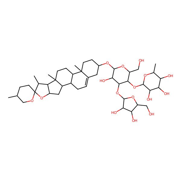 2D Structure of (2S,3R,4R,5S,6S)-2-[(2R,3R,4R,5R,6R)-4-[(2S,3R,4R,5S)-3,4-dihydroxy-5-(hydroxymethyl)oxolan-2-yl]oxy-5-hydroxy-2-(hydroxymethyl)-6-[(16S)-5',7,9,13-tetramethylspiro[5-oxapentacyclo[10.8.0.02,9.04,8.013,18]icos-18-ene-6,2'-oxane]-16-yl]oxyoxan-3-yl]oxy-6-methyloxane-3,4,5-triol