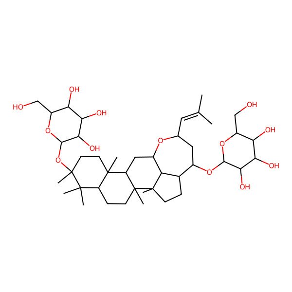 2D Structure of (2R,3R,4S,5S,6R)-2-[[(2R,7S,10R)-1,2,6,6,7,10-hexamethyl-15-(2-methylprop-1-enyl)-7-[(2S,3R,4S,5S,6R)-3,4,5-trihydroxy-6-(hydroxymethyl)oxan-2-yl]oxy-14-oxapentacyclo[11.7.1.02,11.05,10.018,21]henicosan-17-yl]oxy]-6-(hydroxymethyl)oxane-3,4,5-triol