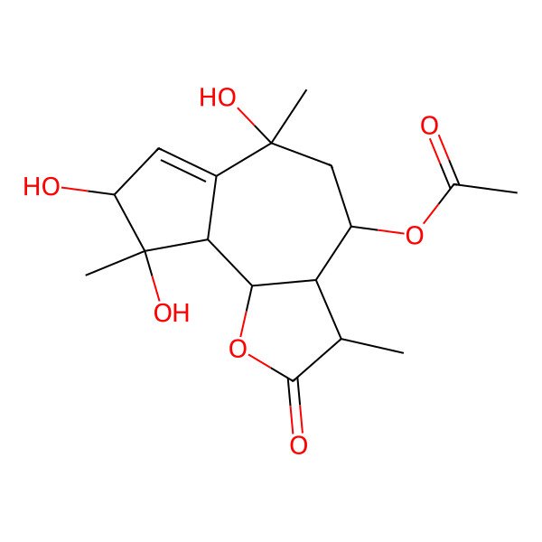 2D Structure of (3S)-3abeta,4,5,6,8,9,9abeta,9balpha-Octahydro-3beta,6,9-trimethyl-6alpha,8beta,9beta-trihydroxy-4beta-acetoxyazuleno[4,5-b]furan-2(3H)-one