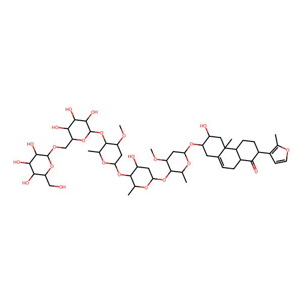 2D Structure of (2R,4aS,4bR,6R,7R,10aR)-6-hydroxy-7-[(2S,4S,5R,6R)-5-[(2S,4S,5S,6R)-4-hydroxy-5-[(2S,4R,5S,6S)-4-methoxy-6-methyl-5-[(2S,3R,4S,5S,6R)-3,4,5-trihydroxy-6-[[(2R,3R,4S,5S,6R)-3,4,5-trihydroxy-6-(hydroxymethyl)oxan-2-yl]oxymethyl]oxan-2-yl]oxyoxan-2-yl]oxy-6-methyloxan-2-yl]oxy-4-methoxy-6-methyloxan-2-yl]oxy-4b-methyl-2-(2-methylfuran-3-yl)-2,3,4,4a,5,6,7,8,10,10a-decahydrophenanthren-1-one