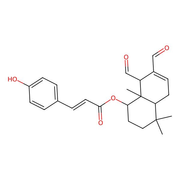 2D Structure of (1R)-5,5,8abeta-Trimethyl-8beta-(4-hydroxycinnamoyloxy)-1,4,4aalpha,5,6,7,8,8a-octahydronaphthalene-1beta,2-dicarbaldehyde