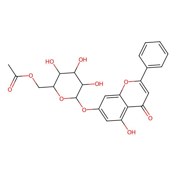 2D Structure of [(2R,3S,4S,5R,6S)-3,4,5-trihydroxy-6-(5-hydroxy-4-oxo-2-phenylchromen-7-yl)oxyoxan-2-yl]methyl acetate