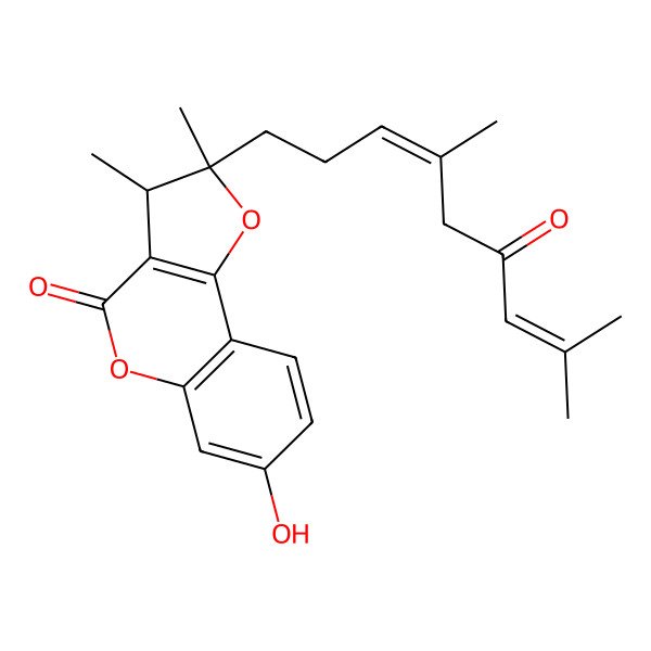 2D Structure of (2R*,3R*)-2,3-dihydro-7-hydroxy-2,3-dimethyl-2-[4,8-dimethyl-3(E)-7-nonadien-6-onyl]furo[3,2-c]coumarin