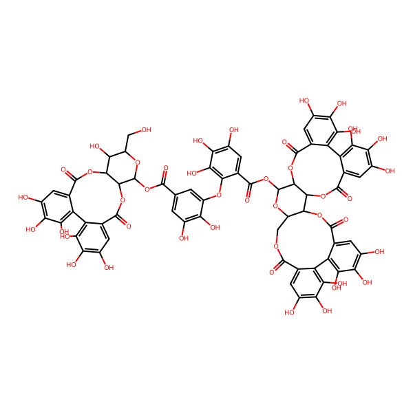 2D Structure of [(1R,2S,19R,20R,22R)-7,8,9,12,13,14,28,29,30,33,34,35-dodecahydroxy-4,17,25,38-tetraoxo-3,18,21,24,39-pentaoxaheptacyclo[20.17.0.02,19.05,10.011,16.026,31.032,37]nonatriaconta-5,7,9,11,13,15,26,28,30,32,34,36-dodecaen-20-yl] 2-[5-[[(10R,11R,13R,14R,15S)-3,4,5,14,20,21,22-heptahydroxy-13-(hydroxymethyl)-8,17-dioxo-9,12,16-trioxatetracyclo[16.4.0.02,7.010,15]docosa-1(22),2,4,6,18,20-hexaen-11-yl]oxycarbonyl]-2,3-dihydroxyphenoxy]-3,4,5-trihydroxybenzoate