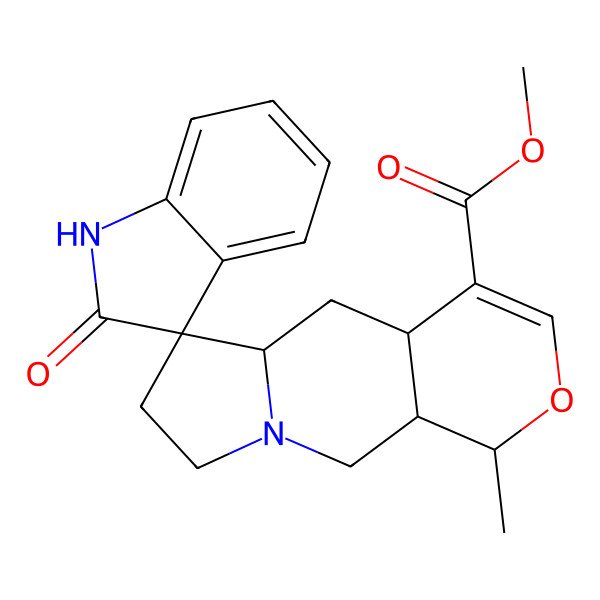 2D Structure of methyl (1R,4aS,5aR,6R,10aS)-1-methyl-2'-oxospiro[1,4a,5,5a,7,8,10,10a-octahydropyrano[3,4-f]indolizine-6,3'-1H-indole]-4-carboxylate
