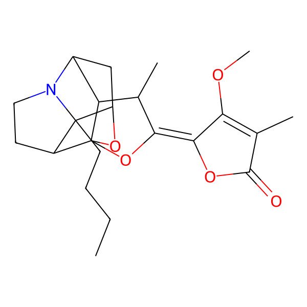 2D Structure of (5Z)-5-[(1S,4S,5R,6S,8R,9S)-9-butyl-4-methyl-2,14-dioxa-10-azapentacyclo[6.5.1.01,5.06,10.09,13]tetradecan-3-ylidene]-4-methoxy-3-methylfuran-2-one