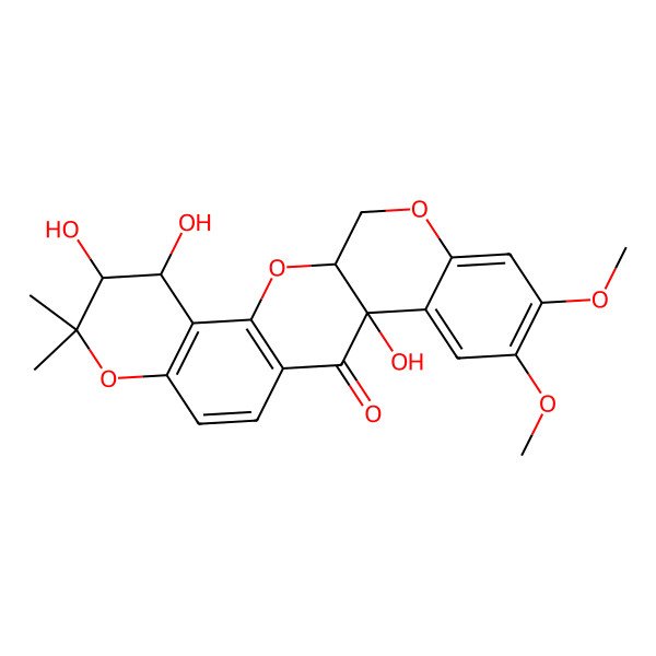 2D Structure of (1S)-1alpha,2beta,7aalpha-Trihydroxy-3,3-dimethyl-9,10-dimethoxy-2,3,13,13aalpha-tetrahydro-1H-bis[1]benzopyrano[3,4-b:6',5'-e]pyran-7(7aH)-one