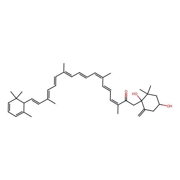 2D Structure of (3E,5E,7E,9E,11E,13E,15E,17E)-1-[(1R,4S)-1,4-dihydroxy-2,2-dimethyl-6-methylidenecyclohexyl]-3,7,12,16-tetramethyl-18-[(1S)-2,6,6-trimethylcyclohexa-2,4-dien-1-yl]octadeca-3,5,7,9,11,13,15,17-octaen-2-one
