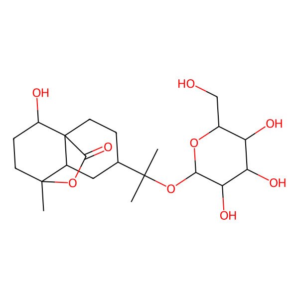 2D Structure of (1S,4R,6R,7S,10S)-10-hydroxy-7-methyl-4-[2-[(2S,3R,4S,5S,6R)-3,4,5-trihydroxy-6-(hydroxymethyl)oxan-2-yl]oxypropan-2-yl]-12-oxatricyclo[5.3.2.01,6]dodecan-11-one