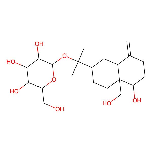 2D Structure of (2S,3R,4S,5S,6R)-2-[2-[(2R,4aR,5S,8aS)-5-hydroxy-4a-(hydroxymethyl)-8-methylidene-1,2,3,4,5,6,7,8a-octahydronaphthalen-2-yl]propan-2-yloxy]-6-(hydroxymethyl)oxane-3,4,5-triol