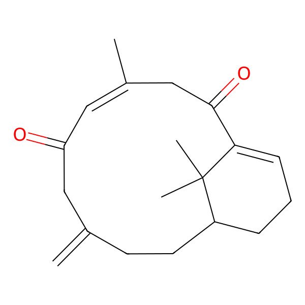 2D Structure of (4E,11S)-4,15,15-trimethyl-8-methylidenebicyclo[9.3.1]pentadeca-1(14),4-diene-2,6-dione