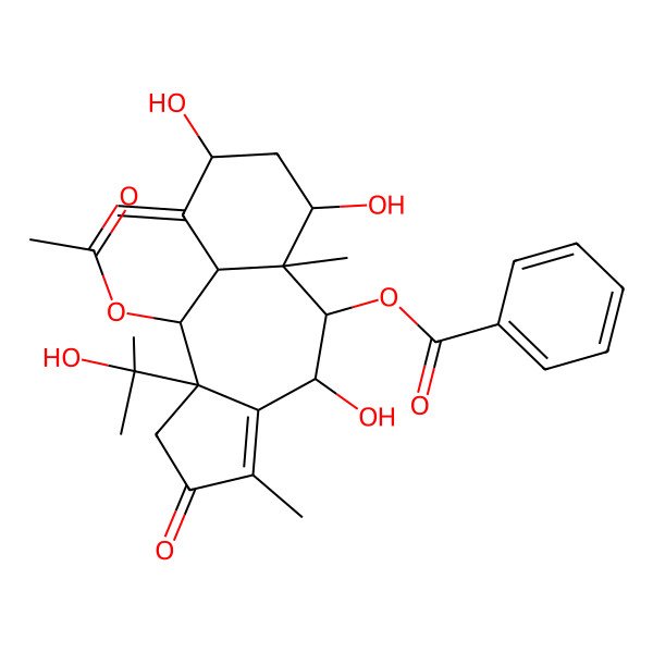 2D Structure of [(4R,5R,5aS,6S,8S,9aR,10S,10aS)-10-acetyloxy-4,6,8-trihydroxy-10a-(2-hydroxypropan-2-yl)-3,5a-dimethyl-9-methylidene-2-oxo-1,4,5,6,7,8,9a,10-octahydrobenzo[g]azulen-5-yl] benzoate