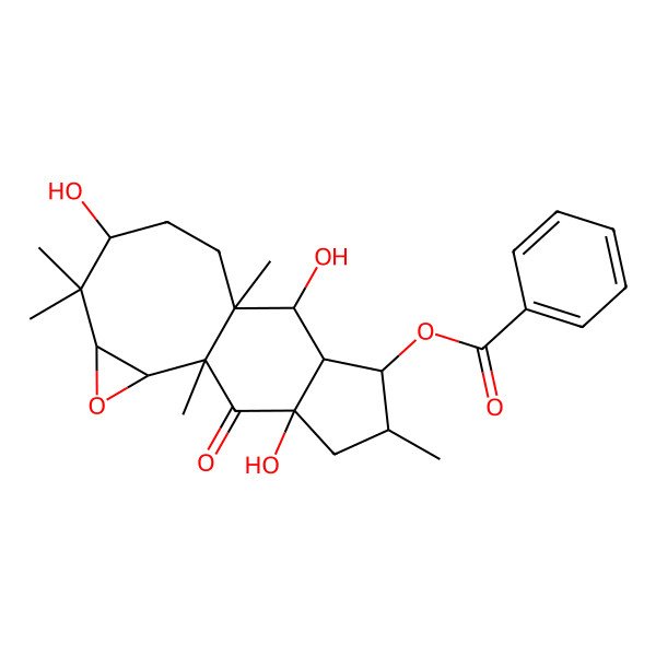 2D Structure of [(1R,2S,4S,6S,9R,10R,11S,12S,13S,15R)-6,10,15-trihydroxy-1,5,5,9,13-pentamethyl-16-oxo-3-oxatetracyclo[7.7.0.02,4.011,15]hexadecan-12-yl] benzoate