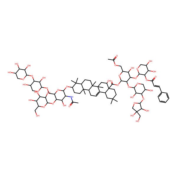 2D Structure of [(2S,3R,4S,5R,6R)-6-(acetyloxymethyl)-3-[(2S,3R,4S,5R)-4-[(2S,3R,4R)-3,4-dihydroxy-4-(hydroxymethyl)oxolan-2-yl]oxy-3,5-dihydroxyoxan-2-yl]oxy-4-[(2S,3R,4S,5R)-4,5-dihydroxy-3-[(E)-3-phenylprop-2-enoyl]oxyoxan-2-yl]oxy-5-hydroxyoxan-2-yl] (4aR,5R,6aR,6aS,6bR,8aR,10S,12aR,14bS)-10-[(2R,3R,4R,5S,6R)-3-acetamido-6-[[(2S,3R,4S,5S)-3,5-dihydroxy-4-[(2S,3R,4S,5R)-3,4,5-trihydroxyoxan-2-yl]oxyoxan-2-yl]oxymethyl]-4-hydroxy-5-[(2S,3R,4S,5S,6R)-3,4,5-trihydroxy-6-(hydroxymethyl)oxan-2-yl]oxyoxan-2-yl]oxy-5-hydroxy-2,2,6a,6b,9,9,12a-heptamethyl-1,3,4,5,6,6a,7,8,8a,10,11,12,13,14b-tetradecahydropicene-4a-carboxylate