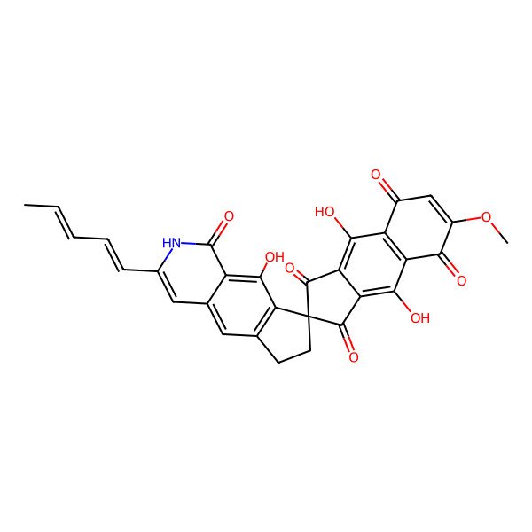 2D Structure of (8S)-4',9,9'-trihydroxy-6'-methoxy-3-[(1E,3E)-penta-1,3-dienyl]spiro[6,7-dihydro-2H-cyclopenta[g]isoquinoline-8,2'-cyclopenta[g]naphthalene]-1,1',3',5',8'-pentone
