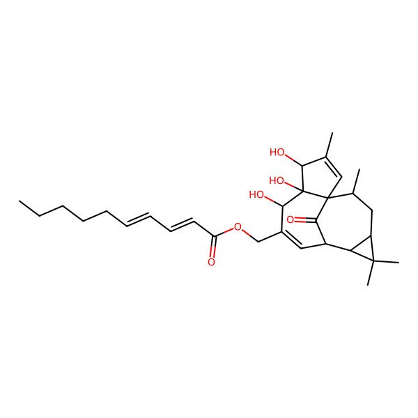 2D Structure of [(1S,4S,5R,6R,9R,10R,12R,14R)-4,5,6-trihydroxy-3,11,11,14-tetramethyl-15-oxo-7-tetracyclo[7.5.1.01,5.010,12]pentadeca-2,7-dienyl]methyl (2E,4E)-deca-2,4-dienoate
