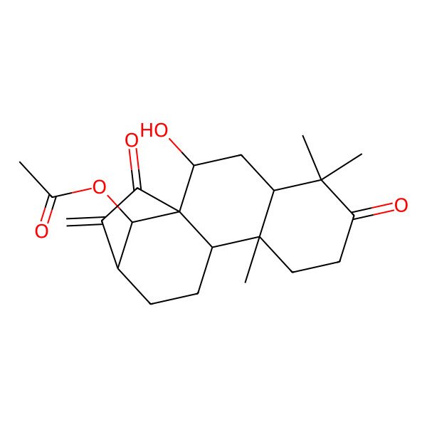 2D Structure of (2-Hydroxy-5,5,9-trimethyl-14-methylidene-6,15-dioxo-16-tetracyclo[11.2.1.01,10.04,9]hexadecanyl) acetate