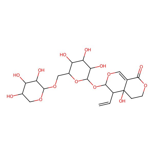 2D Structure of (3S,4R,4aR)-4-ethenyl-4a-hydroxy-3-[(2S,3R,4S,5S,6R)-3,4,5-trihydroxy-6-[[(2S,3R,4S,5R)-3,4,5-trihydroxyoxan-2-yl]oxymethyl]oxan-2-yl]oxy-3,4,5,6-tetrahydropyrano[3,4-c]pyran-8-one