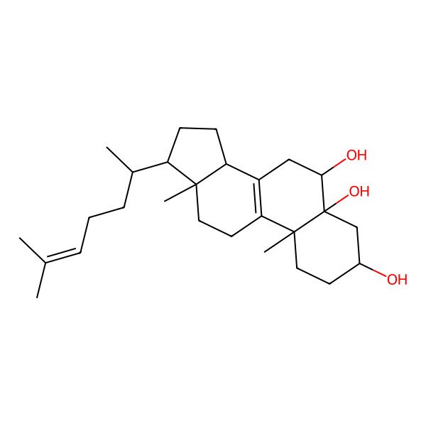 2D Structure of (3S,5R,6S,10R,13R,14R,17R)-10,13-dimethyl-17-[(2R)-6-methylhept-5-en-2-yl]-1,2,3,4,6,7,11,12,14,15,16,17-dodecahydrocyclopenta[a]phenanthrene-3,5,6-triol