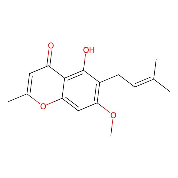 2D Structure of Chromone, 5-hydroxy-7-methoxy-2-methyl-6-(3-methyl-2-butenyl)-