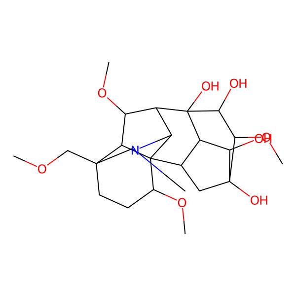 2D Structure of (1S,2R,3R,4R,5R,6S,7S,8R,9R,10R,13S,16S,17R,18R)-6,16,18-trimethoxy-13-(methoxymethyl)-11-methyl-11-azahexacyclo[7.7.2.12,5.01,10.03,8.013,17]nonadecane-4,5,7,8-tetrol