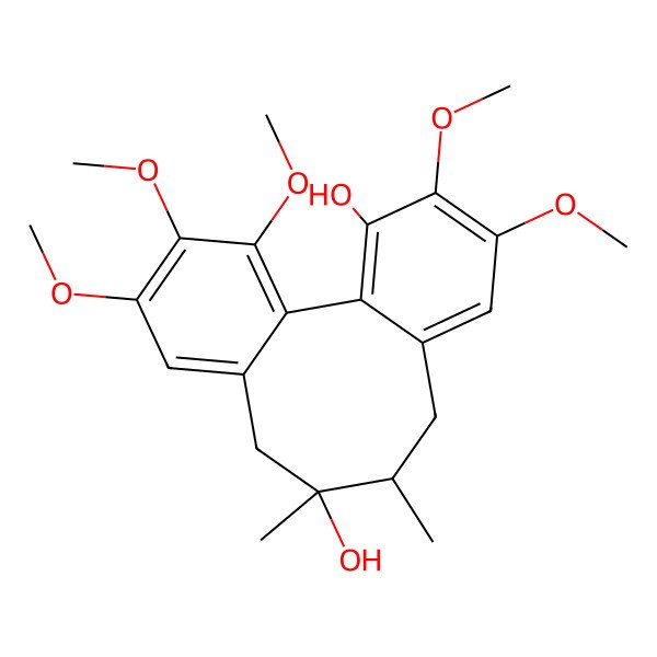 2D Structure of 4,5,14,15,16-Pentamethoxy-9,10-dimethyltricyclo[10.4.0.02,7]hexadeca-1(16),2,4,6,12,14-hexaene-3,10-diol