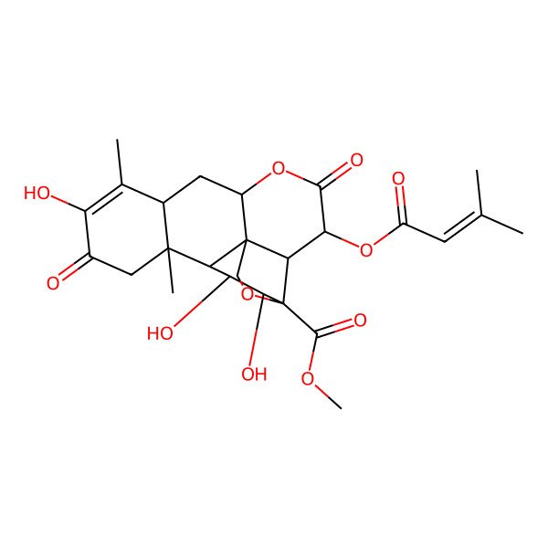 2D Structure of Methyl (1R,2S,3R,6R,8R,13S,14R,15R,16S,17R)-10,15,16-trihydroxy-9,13-dimethyl-3-(3-methylbut-2-enoyloxy)-4,11-dioxo-5,18-dioxapentacyclo[12.5.0.01,6.02,17.08,13]nonadec-9-ene-17-carboxylate
