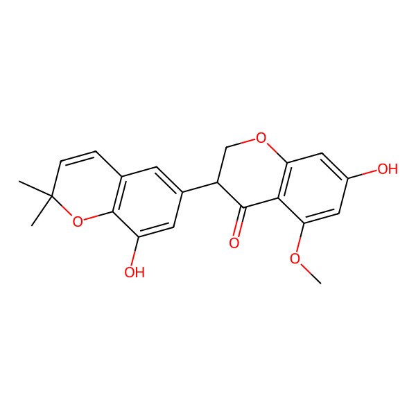 2D Structure of (3S)-7-hydroxy-3-(8-hydroxy-2,2-dimethylchromen-6-yl)-5-methoxy-2,3-dihydrochromen-4-one