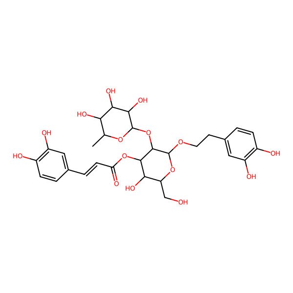 2D Structure of [(2R,3R,4R,5R,6R)-2-[2-(3,4-dihydroxyphenyl)ethoxy]-5-hydroxy-6-(hydroxymethyl)-3-[(2S,3R,4R,5R,6S)-3,4,5-trihydroxy-6-methyloxan-2-yl]oxyoxan-4-yl] (E)-3-(3,4-dihydroxyphenyl)prop-2-enoate
