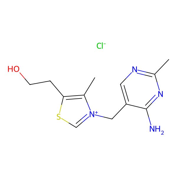 2D Structure of 2-[3-[(4-Amino-2-methylpyrimidin-5-yl)methyl]-4-methyl-1,3-thiazol-3-ium-5-yl]ethanol;chloride