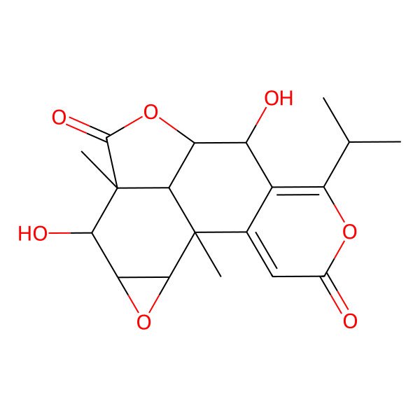2D Structure of (1S,2R,4S,5R,6R,9S,10R,17R)-5,10-Dihydroxy-1,6-dimethyl-12-propan-2-yl-3,8,13-trioxapentacyclo[7.7.1.02,4.06,17.011,16]heptadeca-11,15-diene-7,14-dione