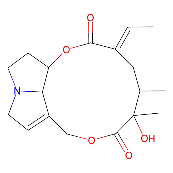 2D Structure of (1S,4E,6S,7S,17S)-4-ethylidene-7-hydroxy-6,7-dimethyl-2,9-dioxa-14-azatricyclo[9.5.1.014,17]heptadec-11-ene-3,8-dione