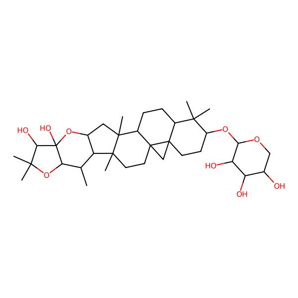 2D Structure of 2-[[(1S,5R,7S,10R,12S,15R,16R,17S,18R,21R,22R,24S)-21,22-dihydroxy-1,6,6,15,17,20,20-heptamethyl-19,23-dioxaheptacyclo[13.10.0.02,12.05,10.010,12.016,24.018,22]pentacosan-7-yl]oxy]oxane-3,4,5-triol