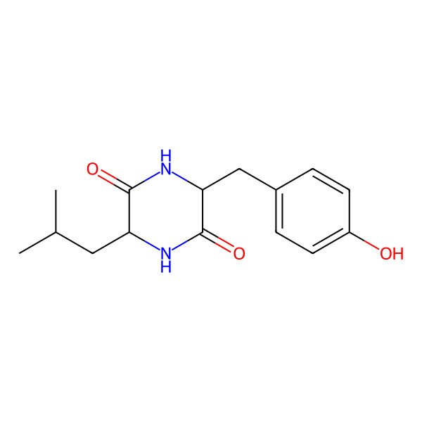 2D Structure of (3S,6S)-3-[(4-hydroxyphenyl)methyl]-6-(2-methylpropyl)piperazine-2,5-dione