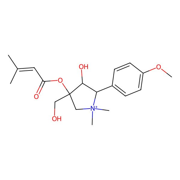 2D Structure of [(3S,4R,5R)-4-hydroxy-3-(hydroxymethyl)-5-(4-methoxyphenyl)-1,1-dimethylpyrrolidin-1-ium-3-yl] 3-methylbut-2-enoate