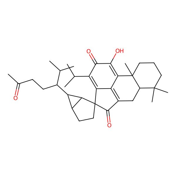 2D Structure of (1'S,4R,5'S,6'S,6aS,10aS)-1-hydroxy-7,7,10a-trimethyl-6'-[(3S)-2-methyl-6-oxoheptan-3-yl]-3-propan-2-ylspiro[6a,8,9,10-tetrahydro-6H-acephenanthrylene-4,2'-bicyclo[3.1.0]hexane]-2,5-dione