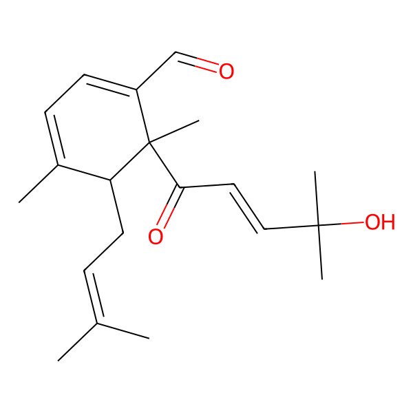 2D Structure of 6-[(E)-4-hydroxy-4-methylpent-2-enoyl]-4,6-dimethyl-5-(3-methylbut-2-enyl)cyclohexa-1,3-diene-1-carbaldehyde
