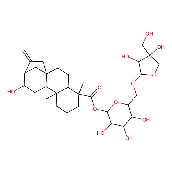 2D Structure of [(2S,3R,4S,5S,6R)-6-[[(2R,3R,4R)-3,4-dihydroxy-4-(hydroxymethyl)oxolan-2-yl]oxymethyl]-3,4,5-trihydroxyoxan-2-yl] (1S,4S,5S,9S,10R,12R,13R)-12-hydroxy-5,9-dimethyl-14-methylidenetetracyclo[11.2.1.01,10.04,9]hexadecane-5-carboxylate