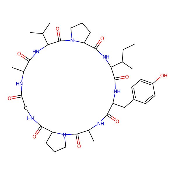 2D Structure of cyclo[Ala-Pro-Gly-Ala-Val-Pro-Ile-Tyr]