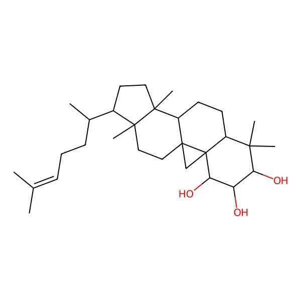 2D Structure of (1S,3S,4R,5S,6R,8S,11S,12S,15R,16R)-7,7,12,16-tetramethyl-15-[(2R)-6-methylhept-5-en-2-yl]pentacyclo[9.7.0.01,3.03,8.012,16]octadecane-4,5,6-triol