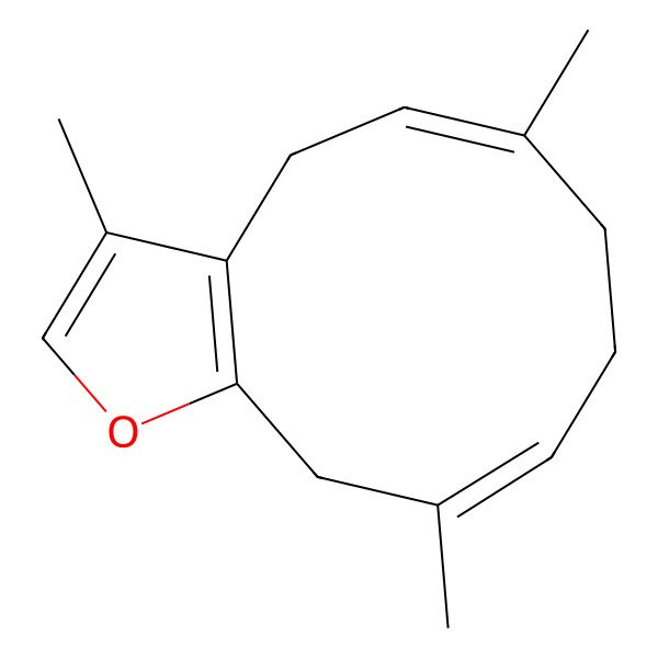 2D Structure of Cyclodeca(b)furan, 4,7,8,11-tetrahydro-3,6,10-trimethyl-, (5E,9Z)-