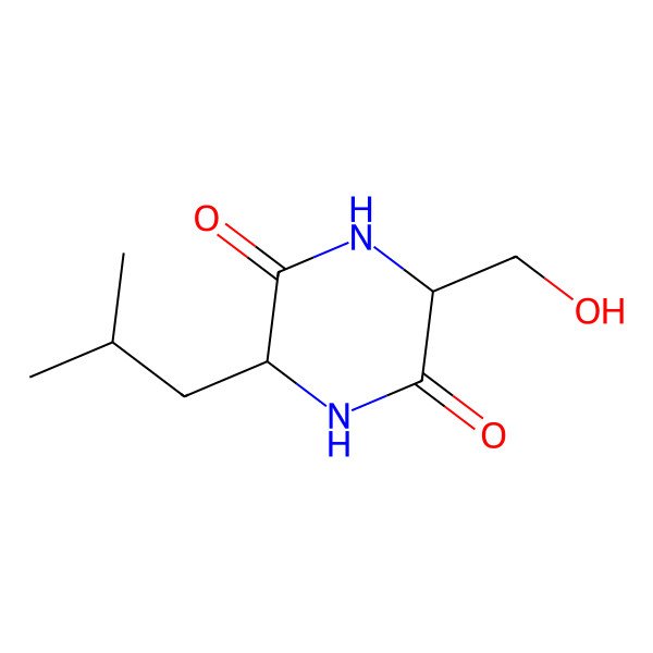 2D Structure of (3S,6S)-3-(hydroxymethyl)-6-(2-methylpropyl)piperazine-2,5-dione