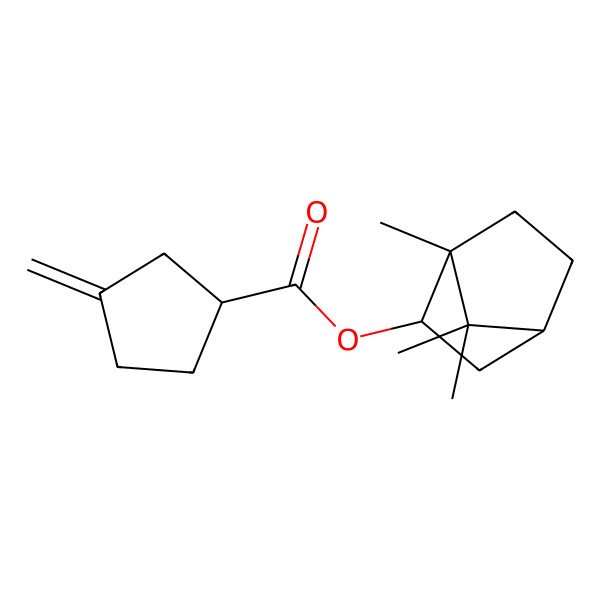 2D Structure of Cyclopentanecarboxylic acid, 3-methylene-, 1,7,7-trimethylbicyclo[2.2.1]hept-2-yl ester