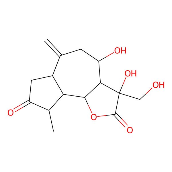 2D Structure of 3,4-Dihydroxy-3-hydroxymethyl-9-methyl-6-methylidene-3a,4,5,6,6a,9,9a,9b-octahydroazuleno[4,5-b]furan-2,8(3H,7H)-dione