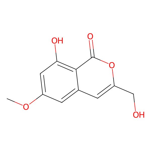 2D Structure of 8-Hydroxy-3-(hydroxymethyl)-6-methoxy-1H-2-benzopyran-1-one