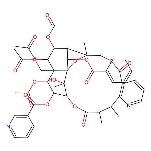 2D Structure of [(1S,3R,13S,14S,17S,18R,19R,20R,21S,22R,23R,24R)-19,21-diacetyloxy-20-(acetyloxymethyl)-24-benzoyloxy-22-formyloxy-25-hydroxy-3,13,14,25-tetramethyl-6,15-dioxo-2,5,16-trioxa-11-azapentacyclo[15.7.1.01,20.03,23.07,12]pentacosa-7(12),8,10-trien-18-yl] pyridine-3-carboxylate